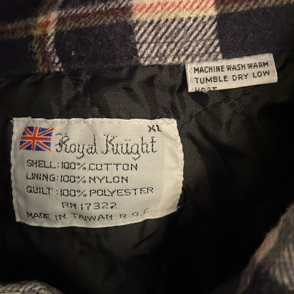 Royal Knight Vintage Flannel Shacket Shirt Jacket Mens XL Black Plaid Quilted - Picture 2 of 12